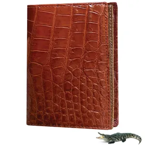 Large Capacity Alligator Leather Vertical Bifold Wallet | Crocodile Credit Card Holder for Men with 15 Card Slots | Light Brown DUN66