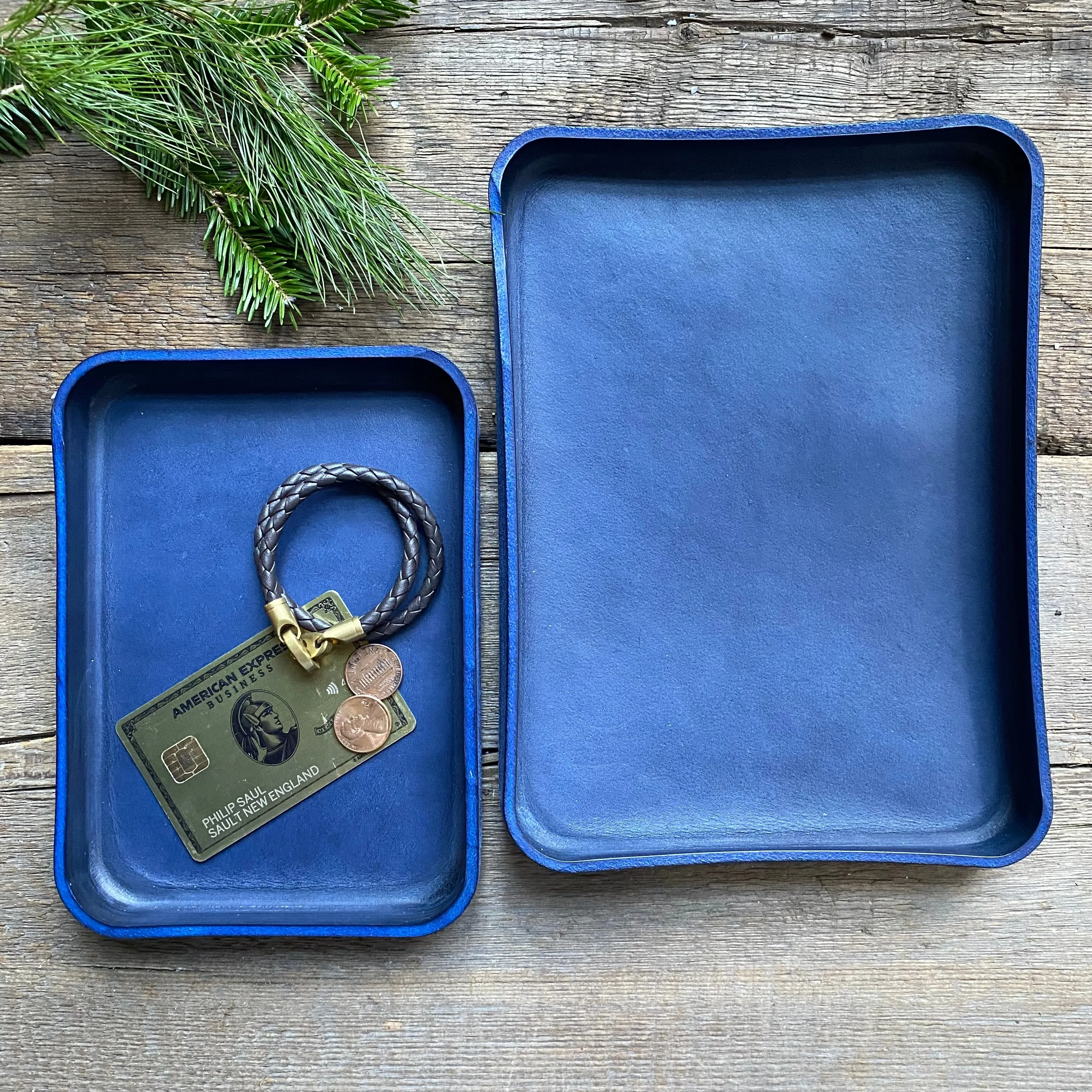 Leather Valet Catchall Trays, Navy