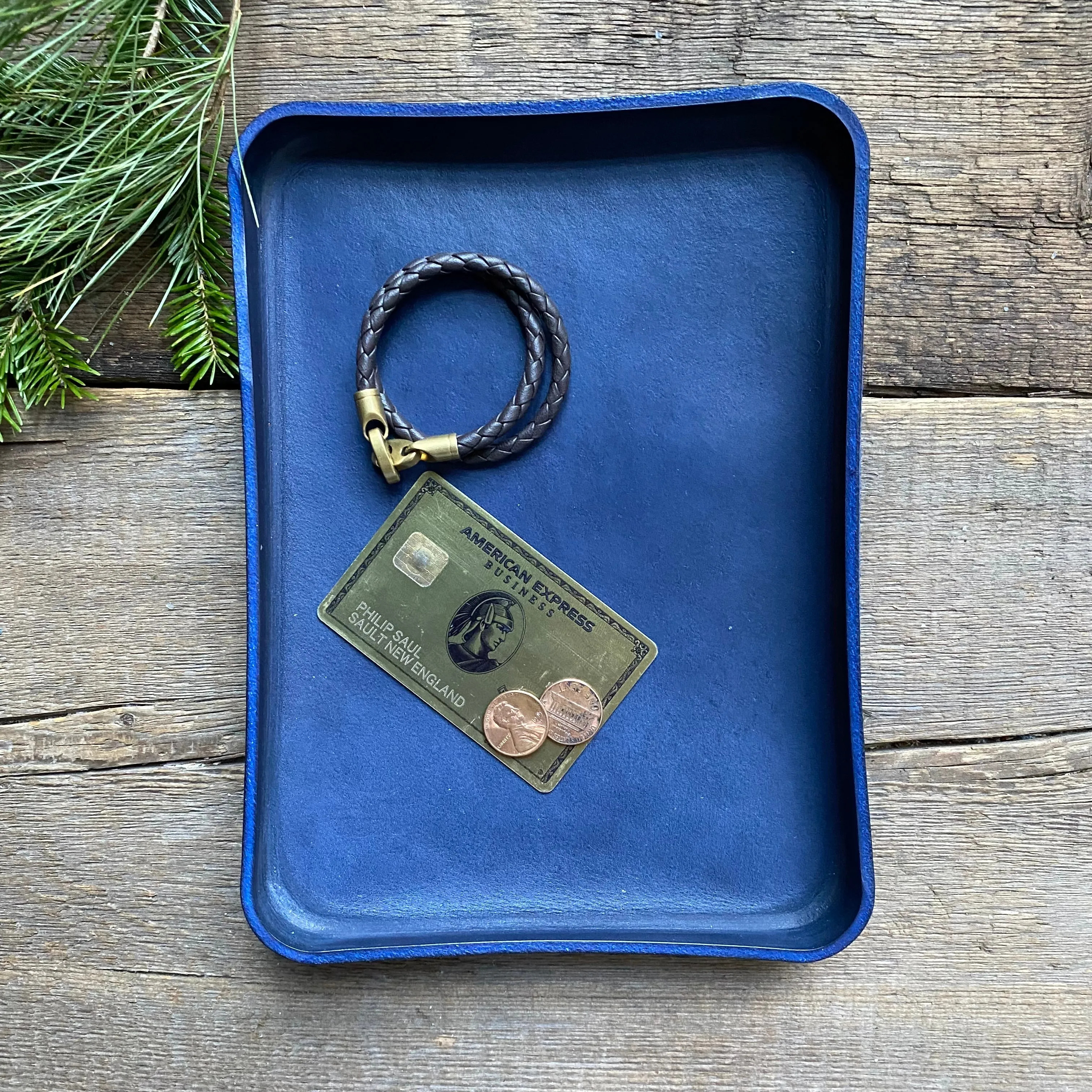 Leather Valet Catchall Trays, Navy