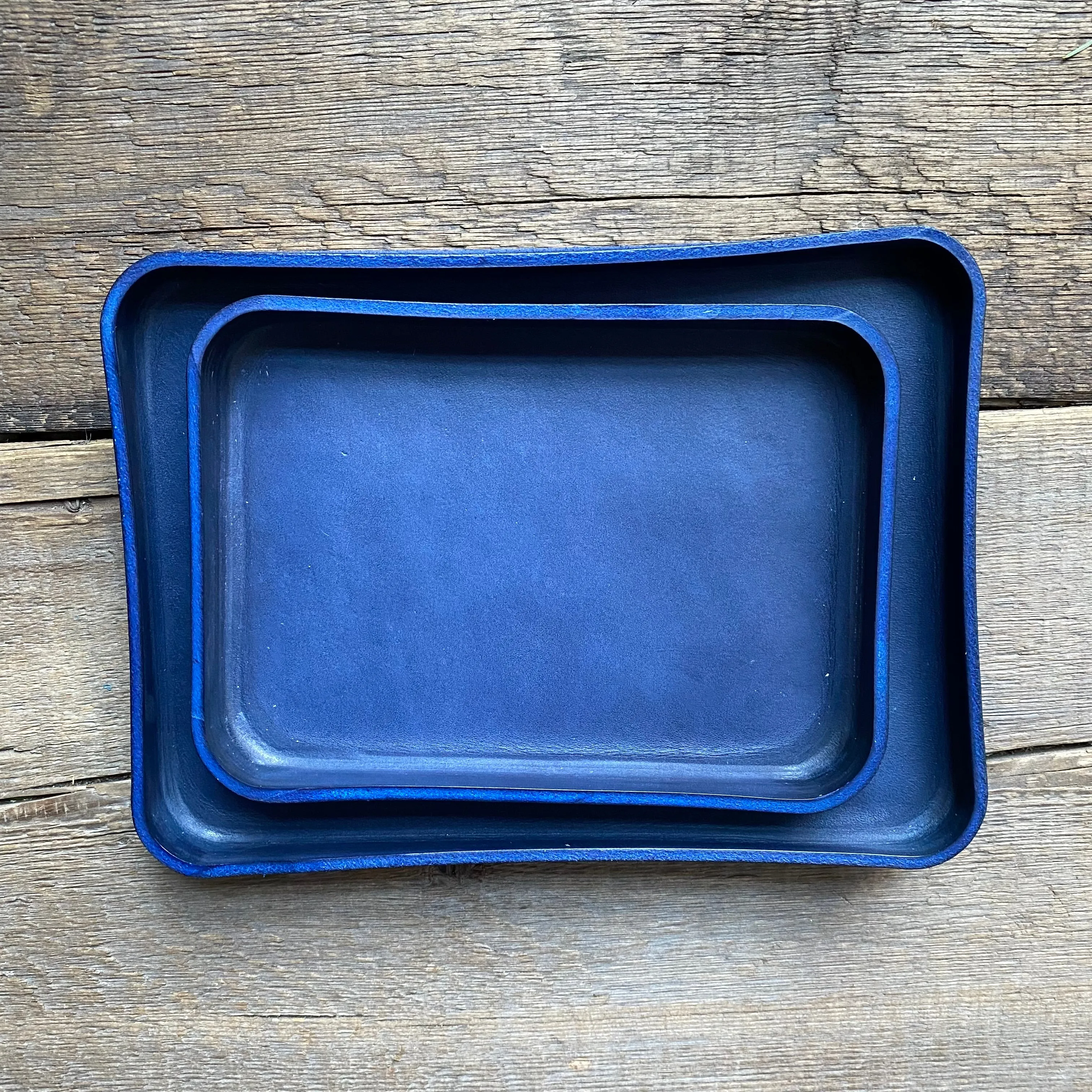 Leather Valet Catchall Trays, Navy