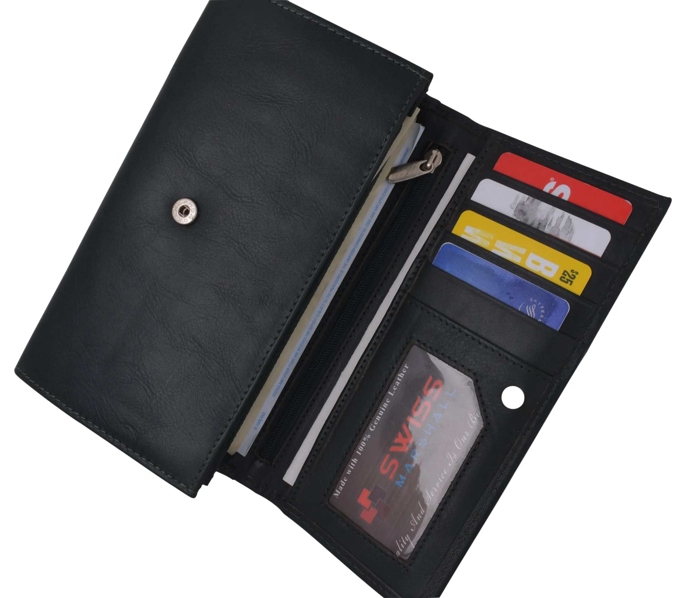 Leather Womens Wallet Ladies Clutch With Removable Checkbook Cover RFID Blocking