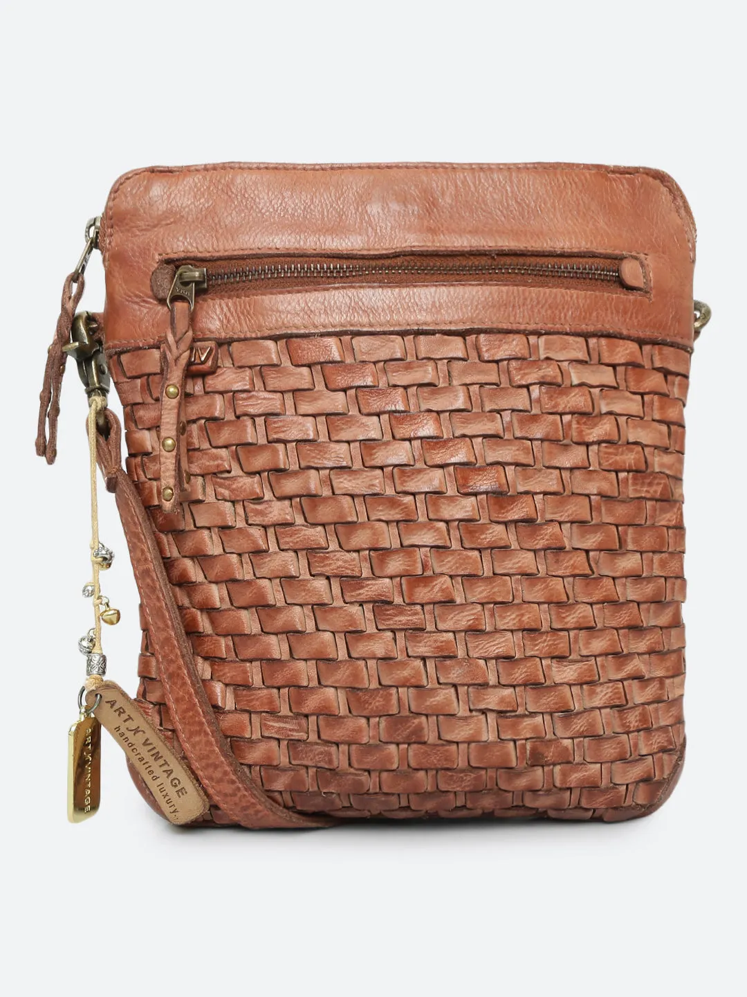 Llana: Cognac Leather Handweaving Crossbdy