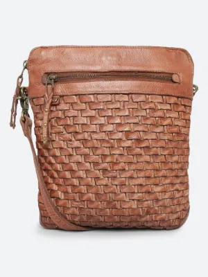 Llana: Cognac Leather Handweaving Crossbdy