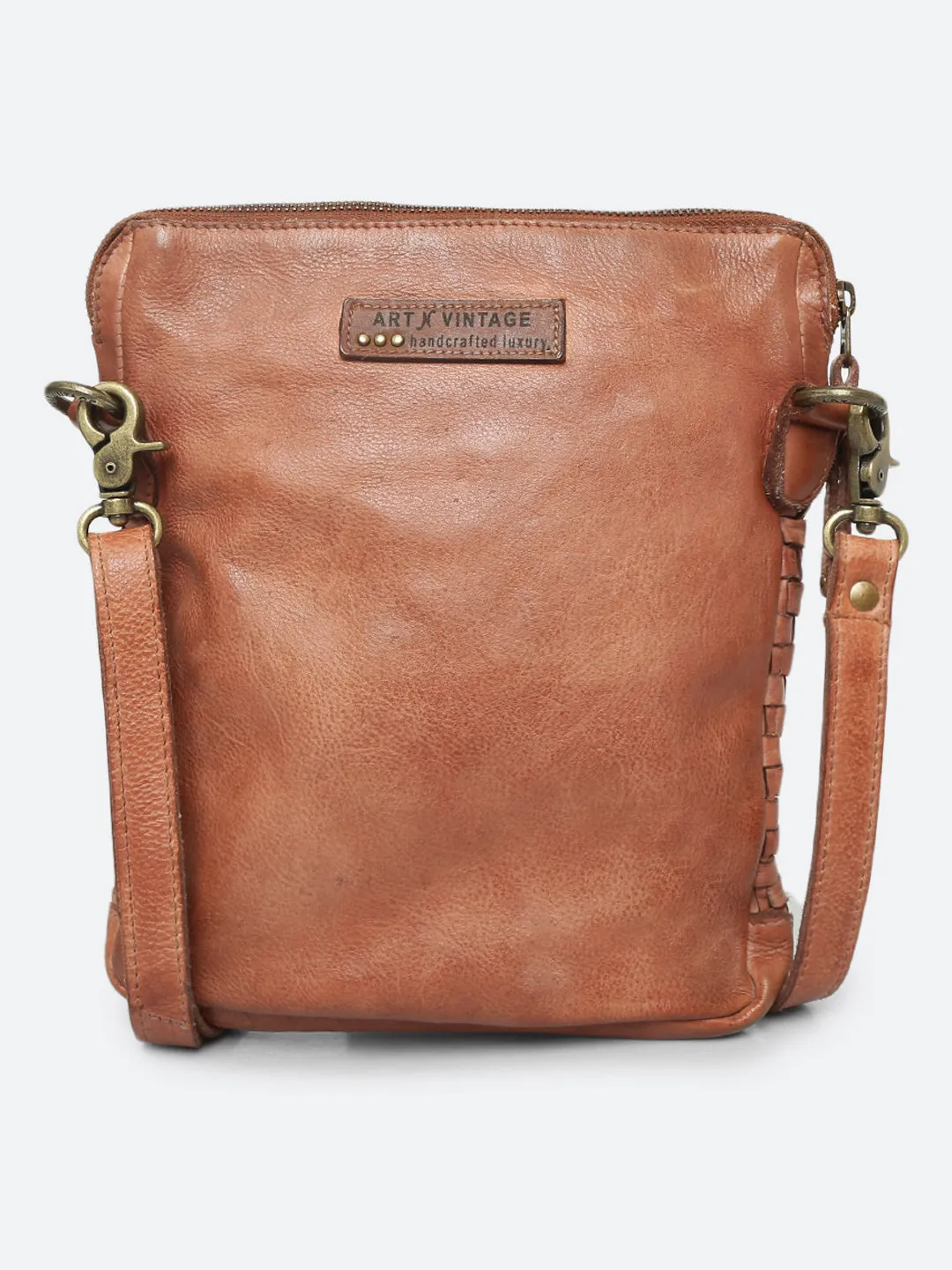 Llana: Cognac Leather Handweaving Crossbdy