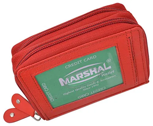 Marshal Leather Double Zippered Accordion Wallet Red