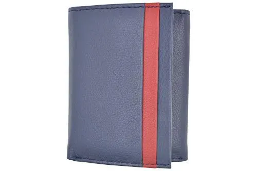 Men's Soft Premium Leather RFID Trifold Wallet Sleek & Slim ID Window Credit Card Holder Navy Blue RFID611289