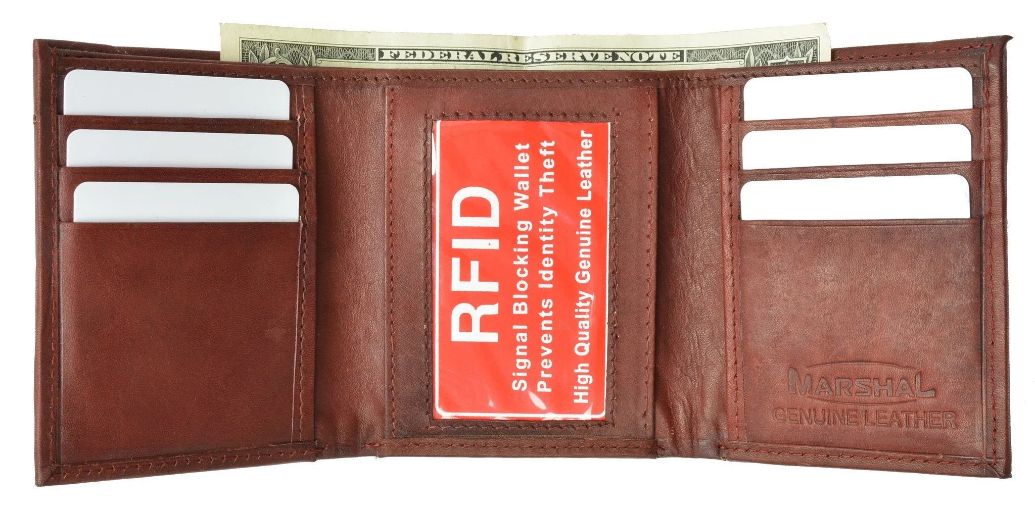 Mens Trifold Leather Wallet RFID Blocking