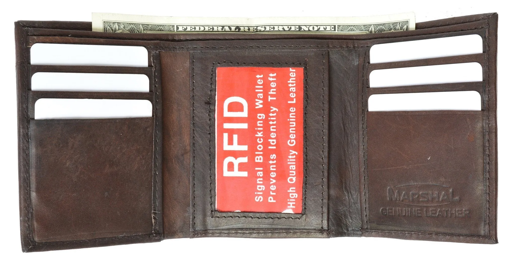 Mens Trifold Leather Wallet RFID Blocking