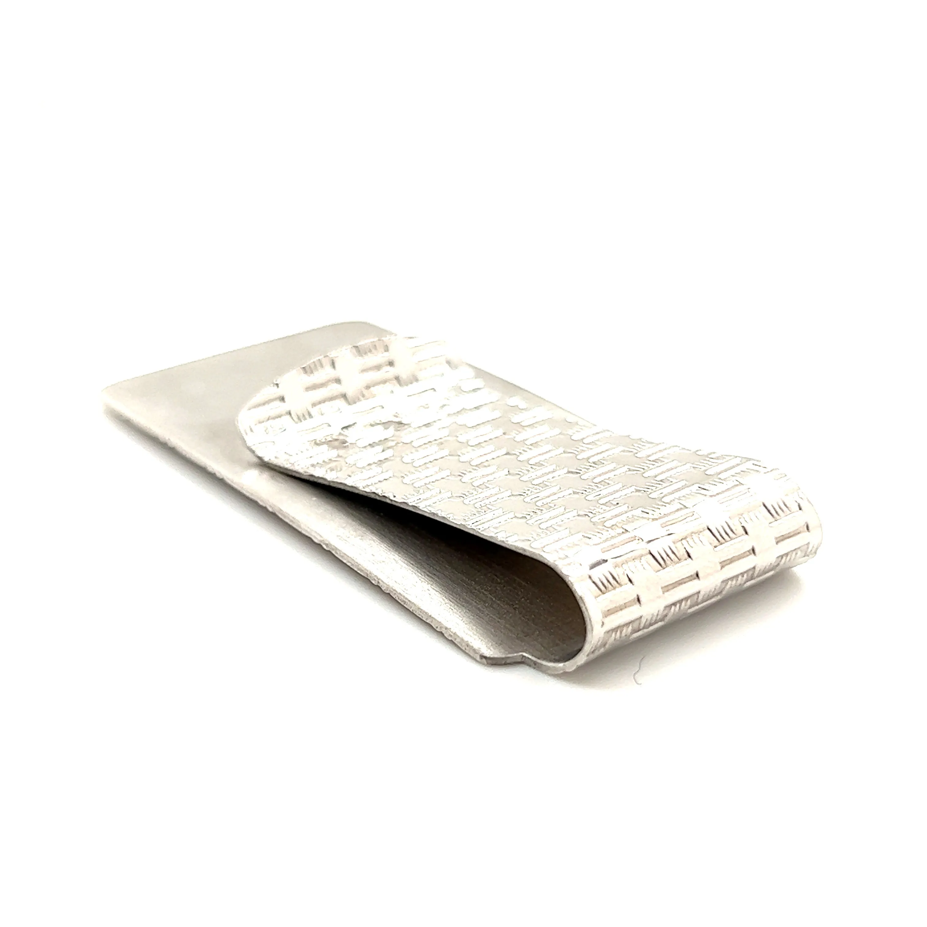 Money Clip With Cross-Hatch Pattern in Sterling Silver