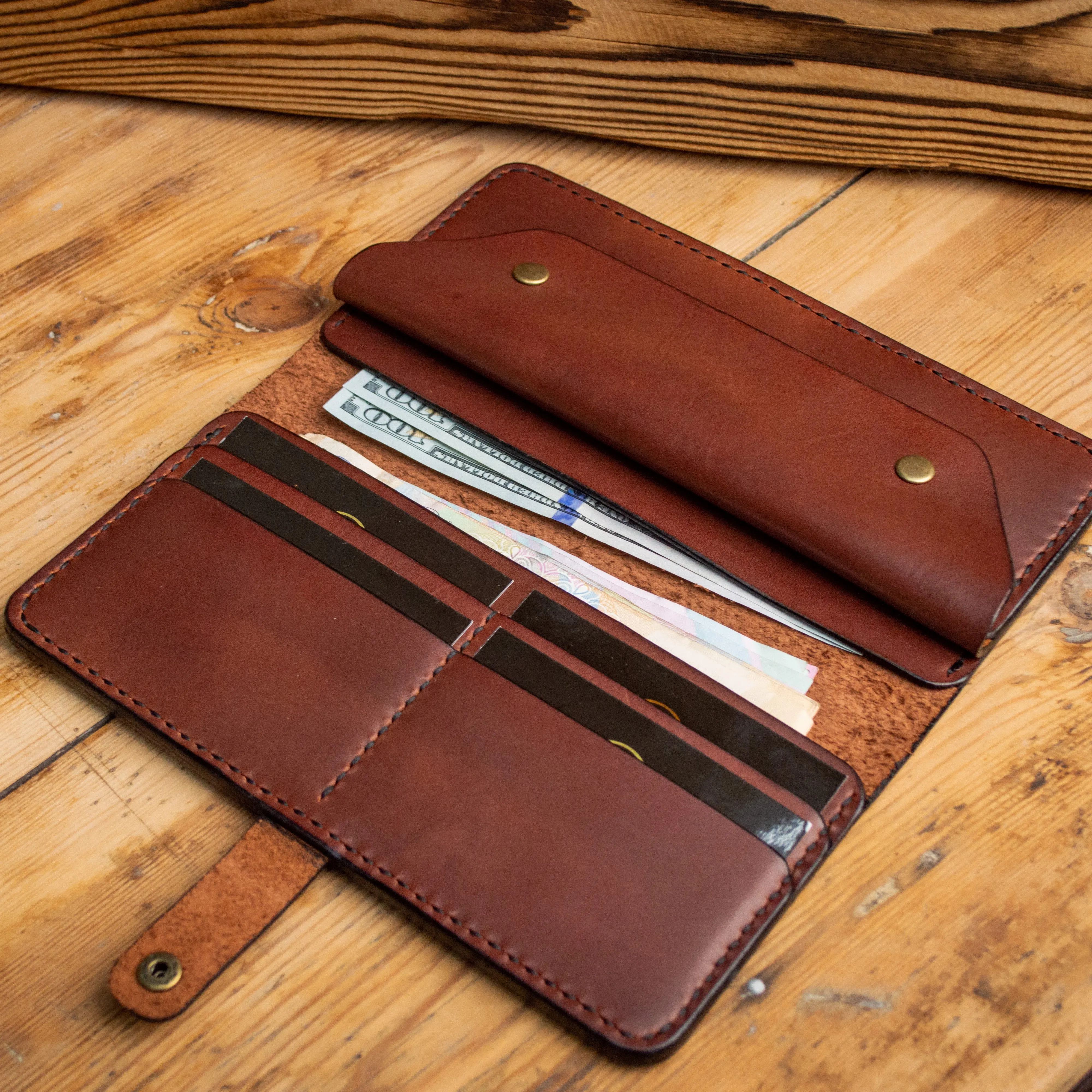 Personalized Long leather wallet, Full grain leather Leather Cognac wallet , Wallet for Her or Him, Mens wallet, Womens wallet, For banknotes