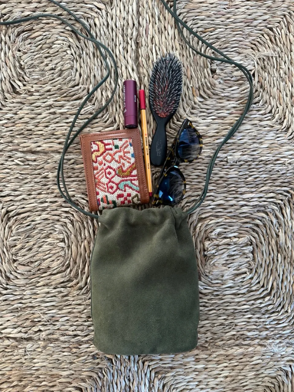 Phone Pouch, Olive Suede