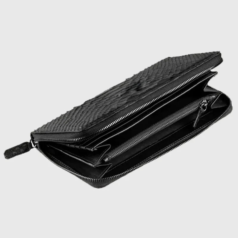 Purchase Best Genuine High Quality Python Black Leather Long Wallet