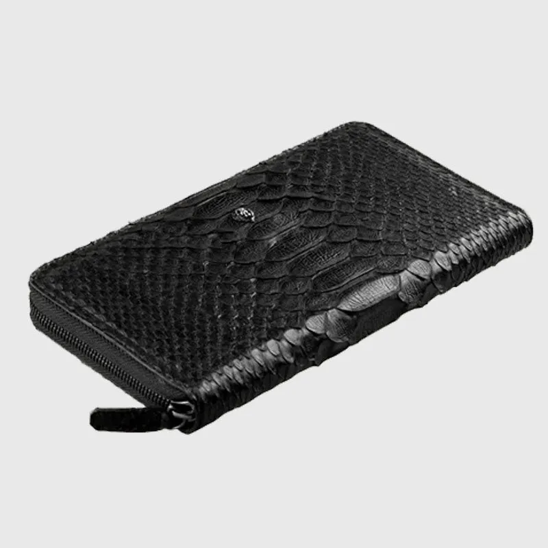 Purchase Best Genuine High Quality Python Black Leather Long Wallet