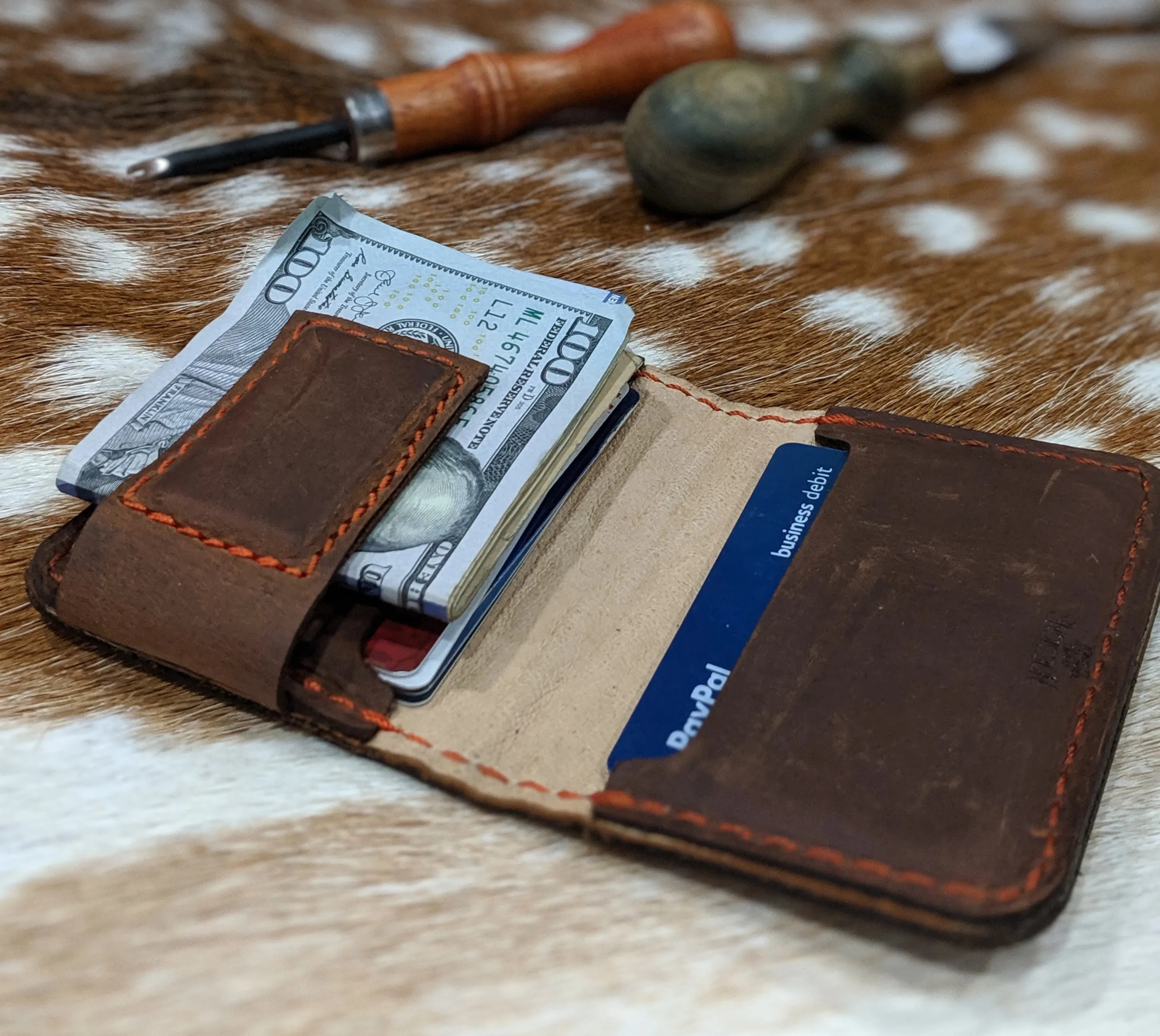 "Big Dan" Handmade Brown Leather Wallet for Men with Custom Logo