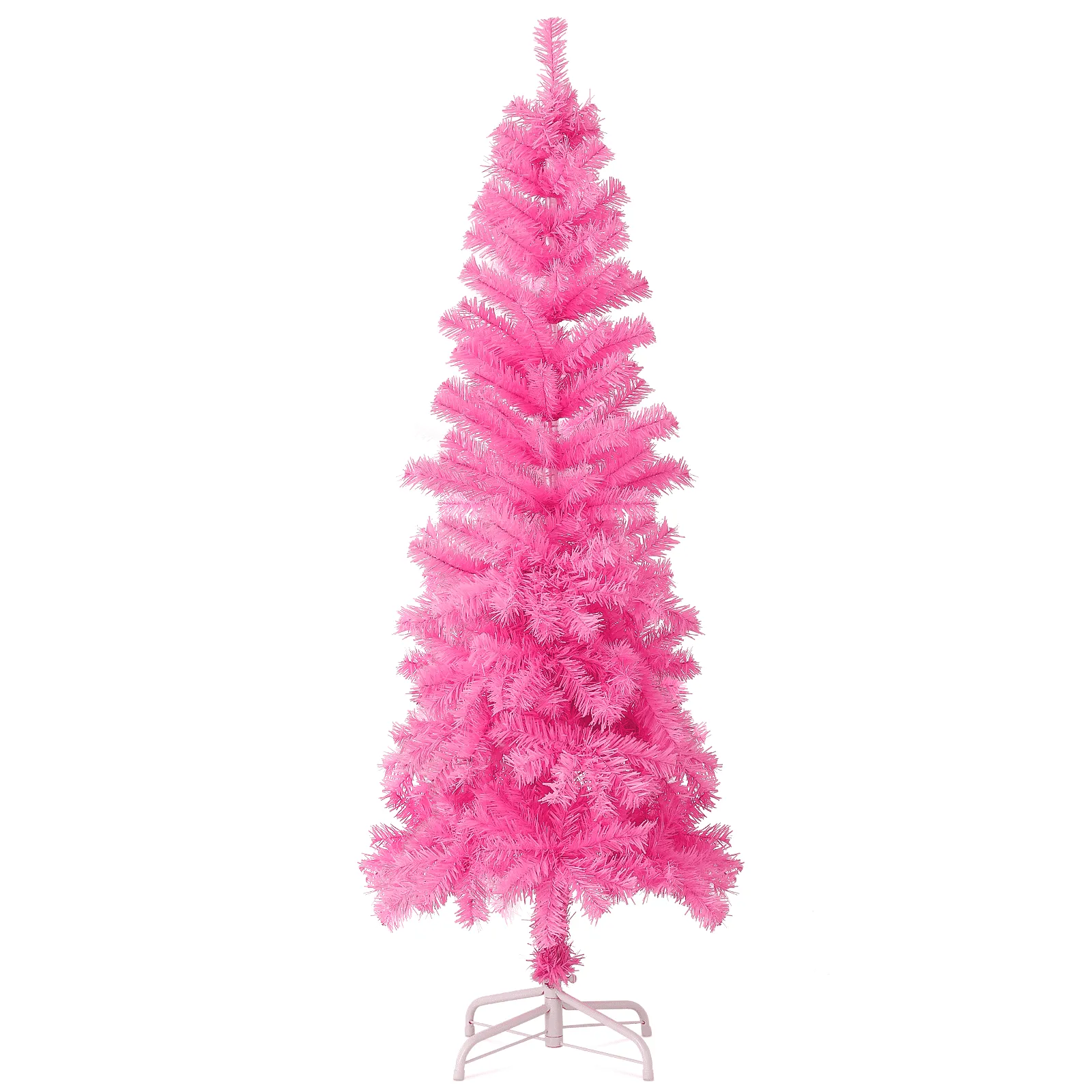 relaxed 9 Ft Pencil Christmas Tree, 1036 PVC Branches Artificial Slim Xmas Tree for Home, Office, Christmas Party, Green Pink 4.5 ft