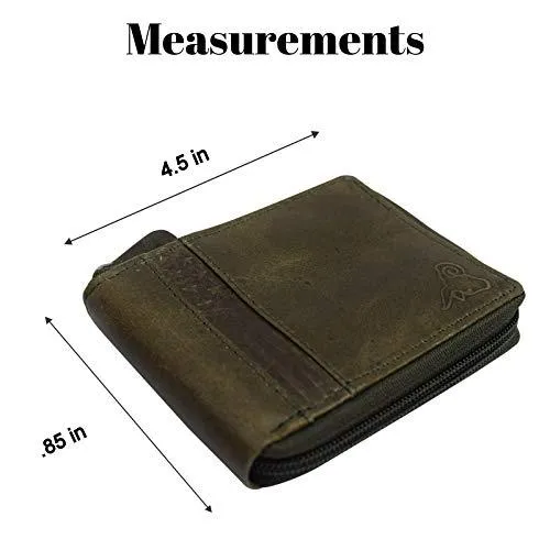 RFID Blocking Men's Zipper Genuine Leather Zip-Around ID Bifold Wallet USA Series RFID1256HU