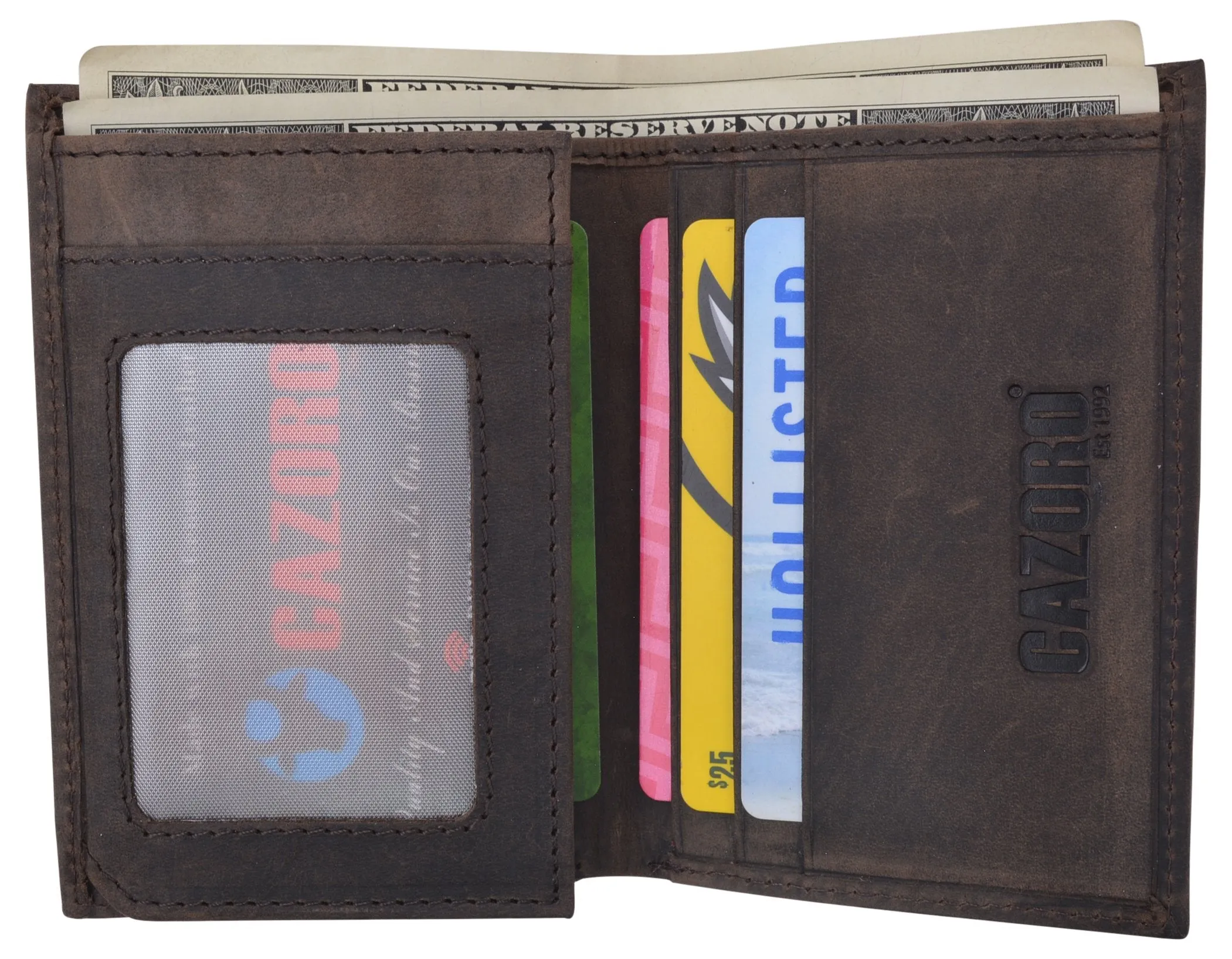 RFID Protected Mens Leather Wallet Bifold 2 ID Windows Double Bill Sections USA Stars & Stripes RFID61139HU