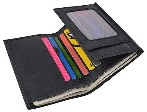 RFID Protected Mens Leather Wallet Bifold 2 ID Windows Double Bill Sections USA Stars & Stripes RFID61139HU