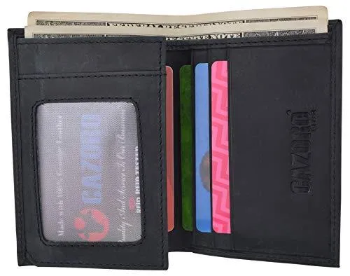 RFID Protected Mens Leather Wallet Bifold 2 ID Windows Double Bill Sections USA Stars & Stripes RFID61139HU