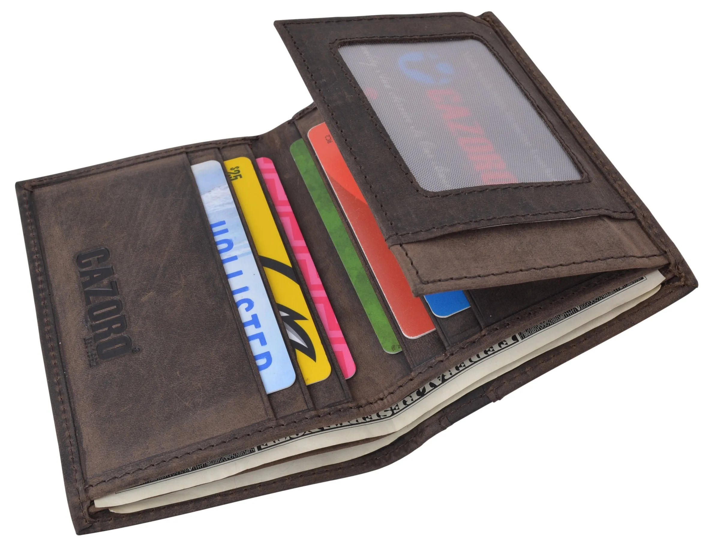 RFID Protected Mens Leather Wallet Bifold 2 ID Windows Double Bill Sections USA Stars & Stripes RFID61139HU