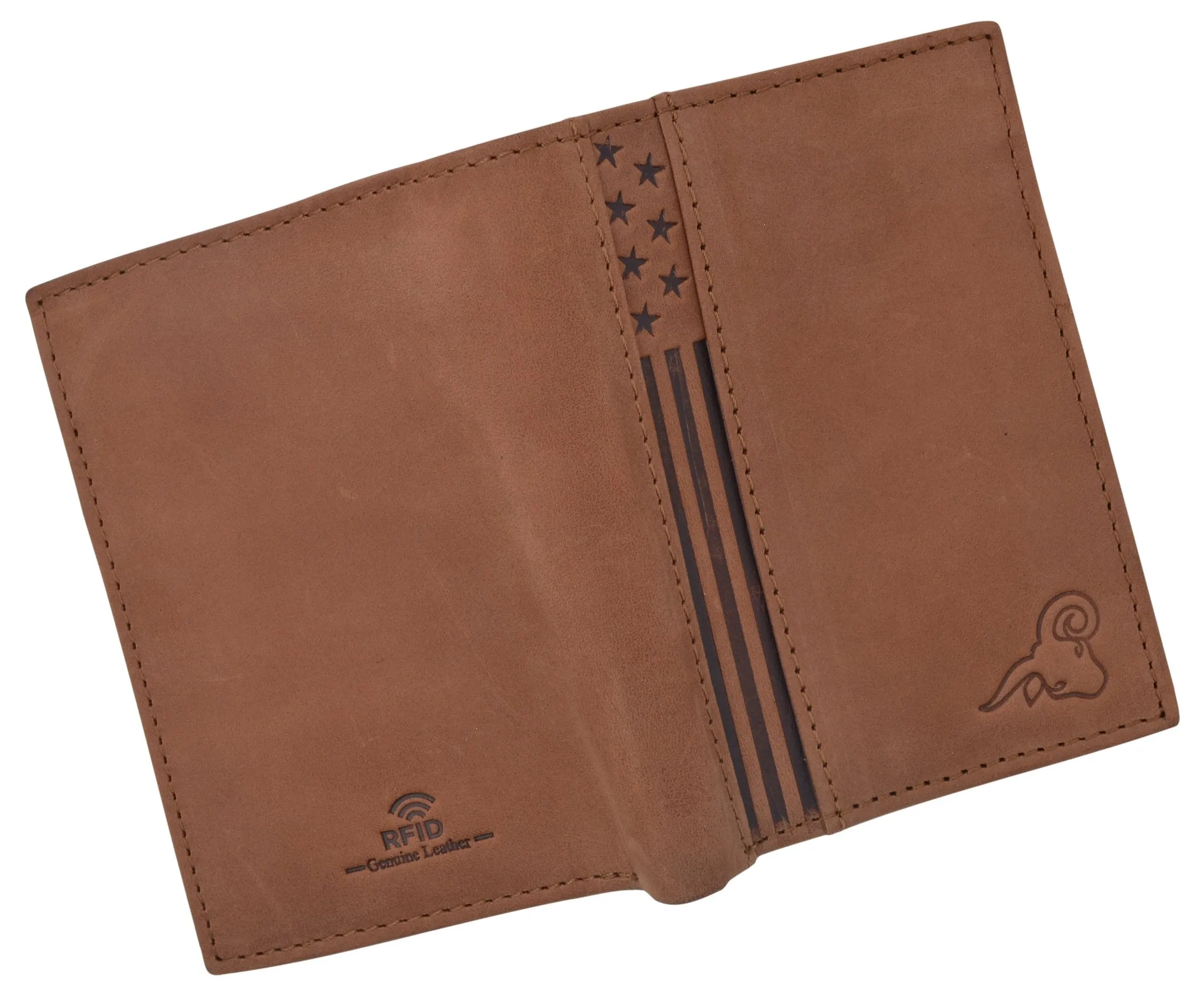 RFID Protected Mens Leather Wallet Bifold 2 ID Windows Double Bill Sections USA Stars & Stripes RFID61139HU