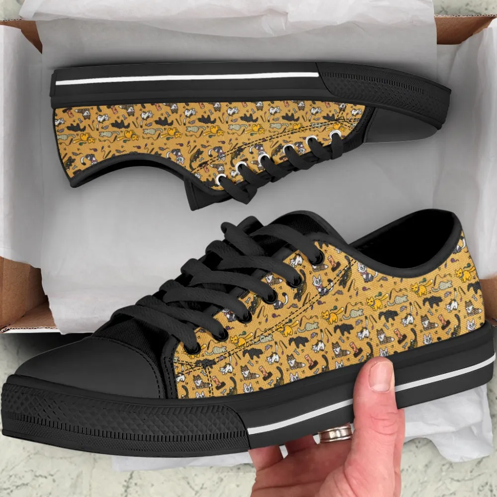 Step Into Style With Cat Passion Low Top Shoes, Cat Canvas Shoes