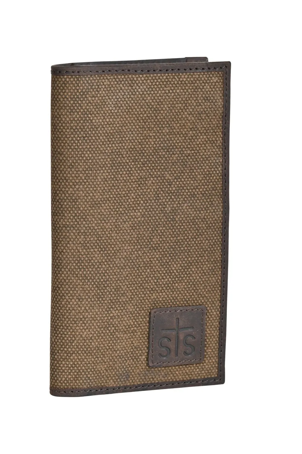 STS Ranchwear Mens Trailblazer Long Chocolate Canvas/Leather Bifold Wallet