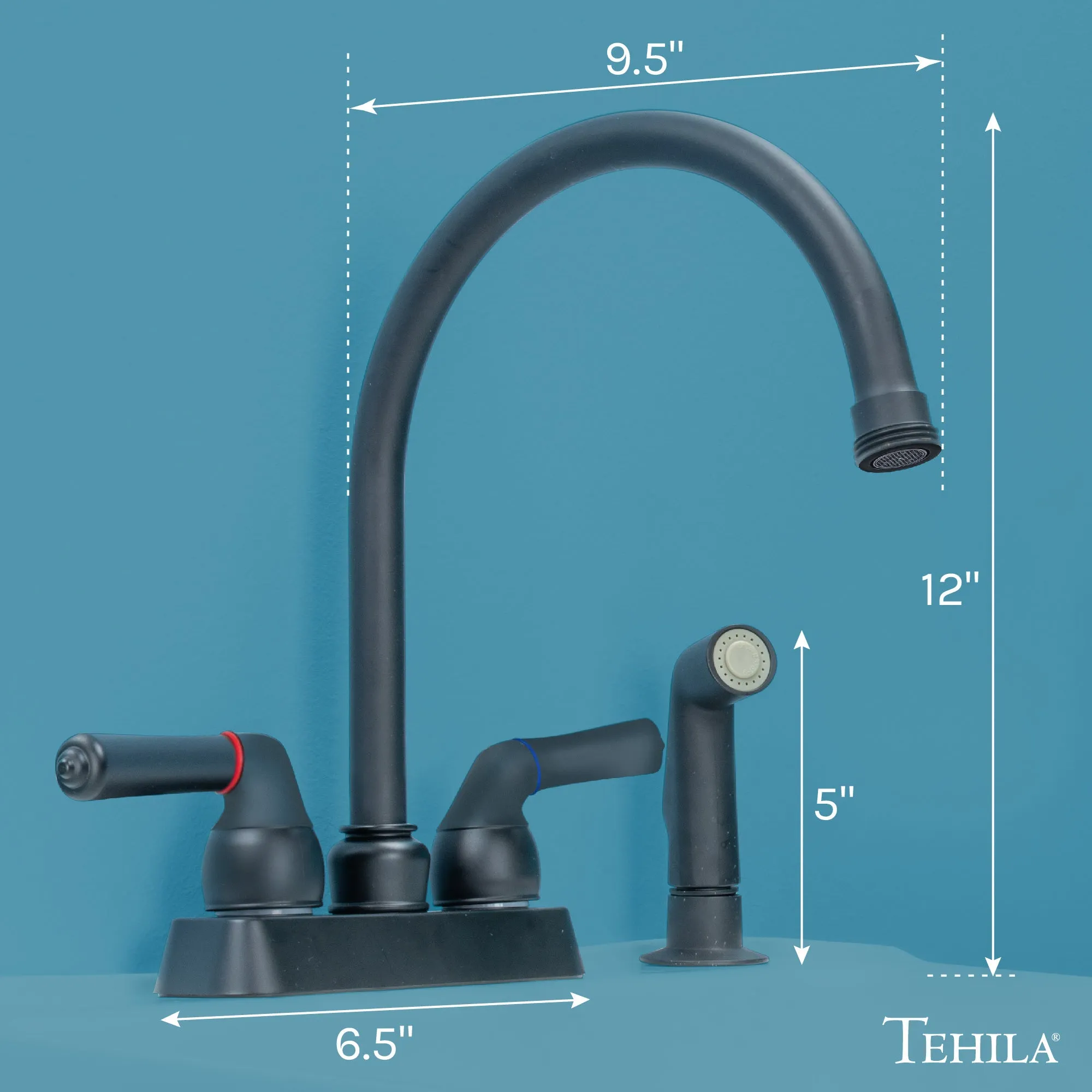 Tehila Black Finish Gooseneck Faucet with Side Sprayer