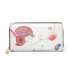 Uniquely You Womens Wallet - Zip Purse / White & Pink Seashell