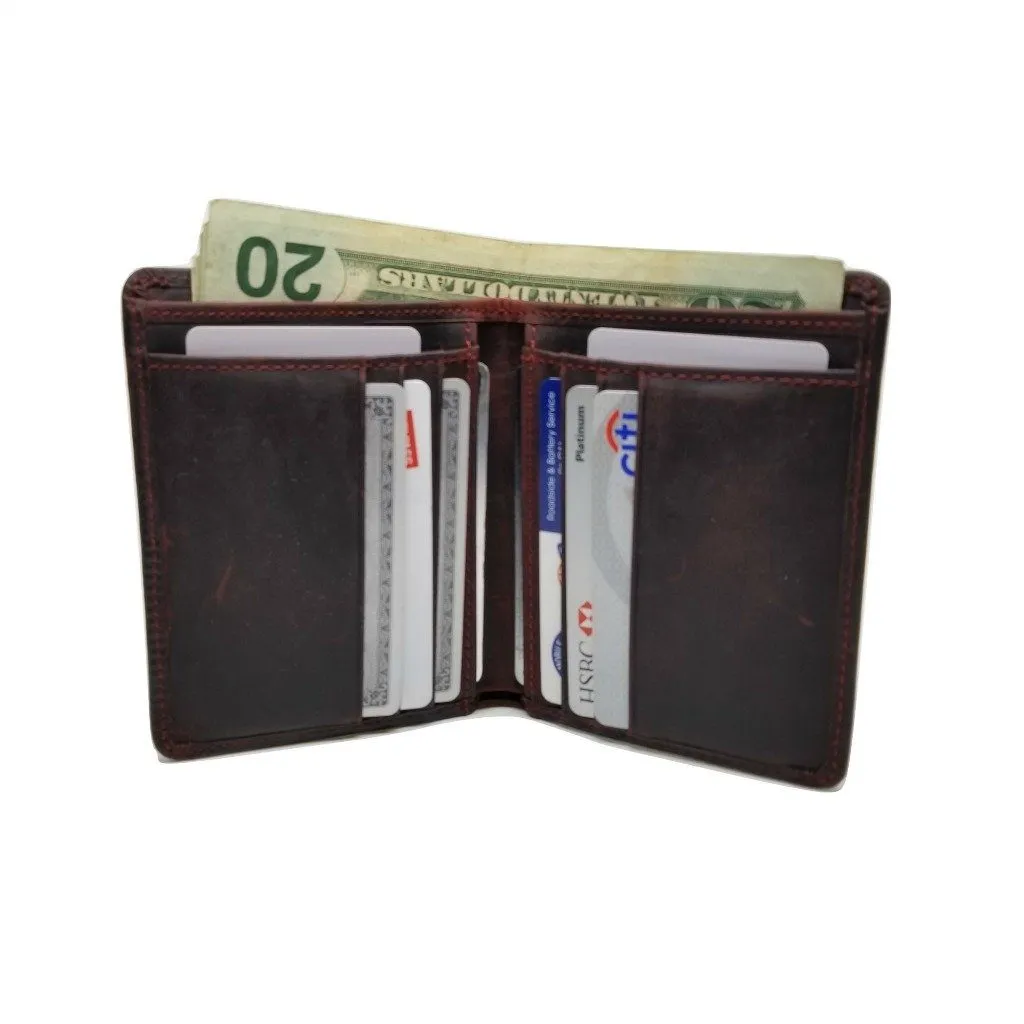 Vertical Style RFID Bifold in Crazy Horse Leather - Vertex