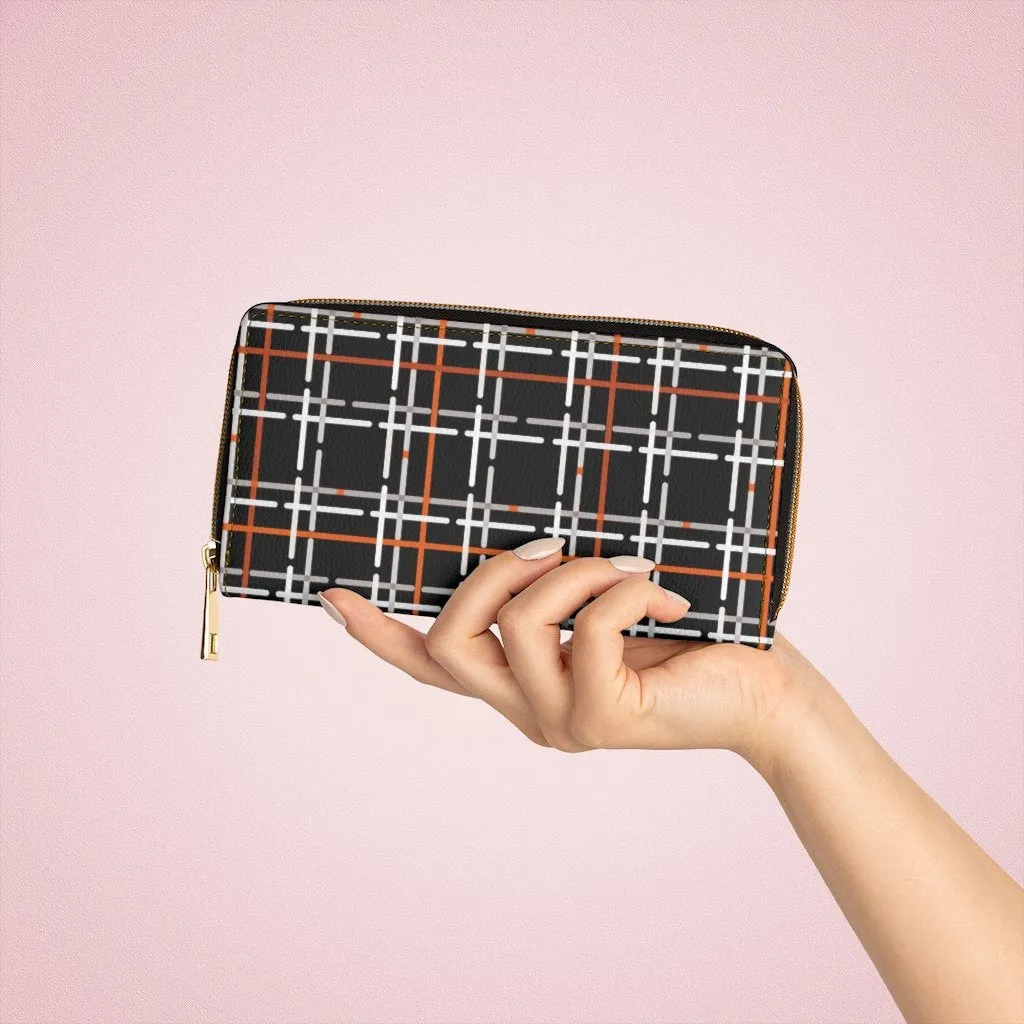 Wristlet Phone Wallet, Black and White Pin Stripe Tartan Style Purse