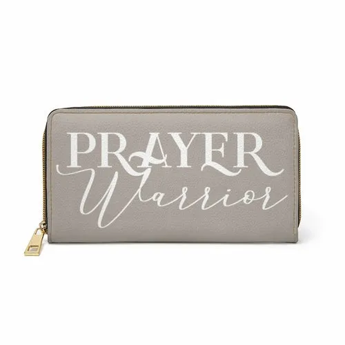 Wristlet Phone Wallet, Taupe and White Prayer Warrior Graphic Purse