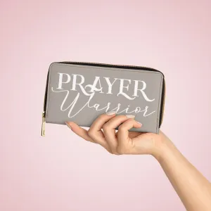 Wristlet Phone Wallet, Taupe and White Prayer Warrior Graphic Purse